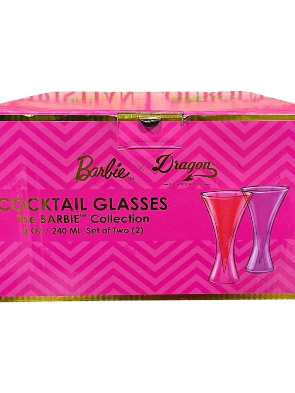 Barbie x Dragon ~ Hot Pink Hourglass Cocktail Glasses - Set of 2 - Picture 6 of 6